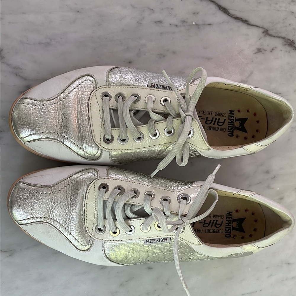 Mephisto Metallic Silver and White Sneakers